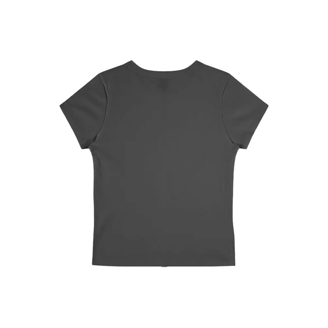 Back view of Alpha Delta Pi fitted t-shirt in charcoal with no graphics