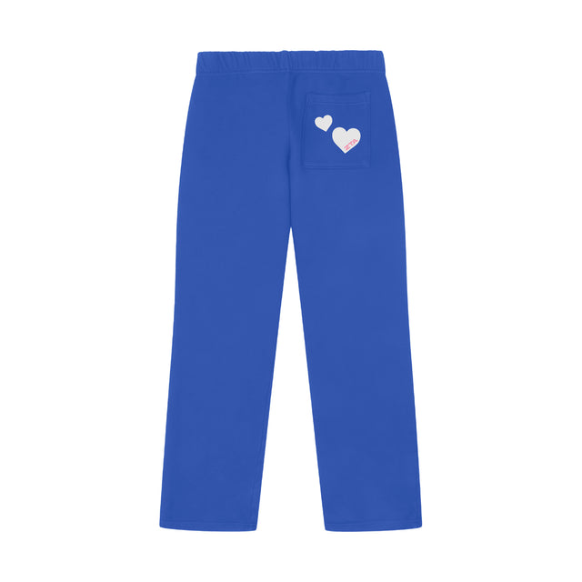 Back of royal blue Zeta Tau Alpha sweatpants featuring a pocket with two small heart graphics