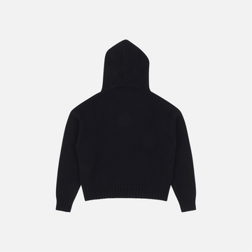 WARM BLACK CASHMERE KNIT HOODIE - ShadowHillUSA