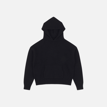 WARM BLACK CASHMERE KNIT HOODIE - ShadowHillUSA
