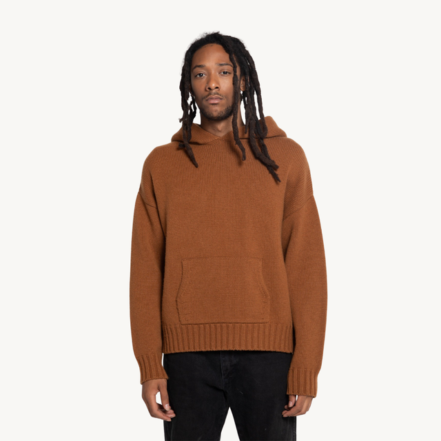 DARK PINE CASHMERE KNIT HOODIE