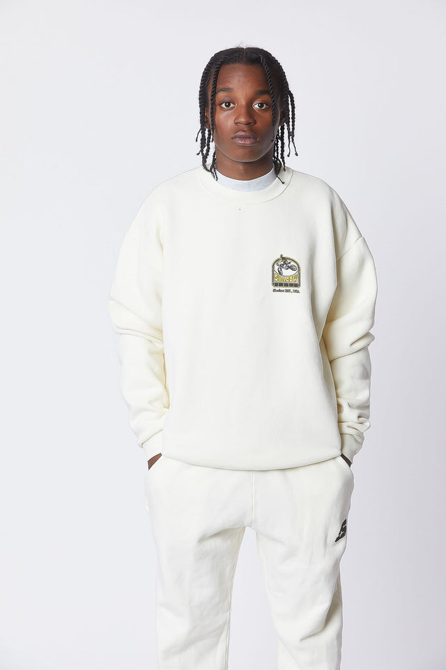 IVORY SPIRIT RACER REVERSE COLLAR CREWNECK