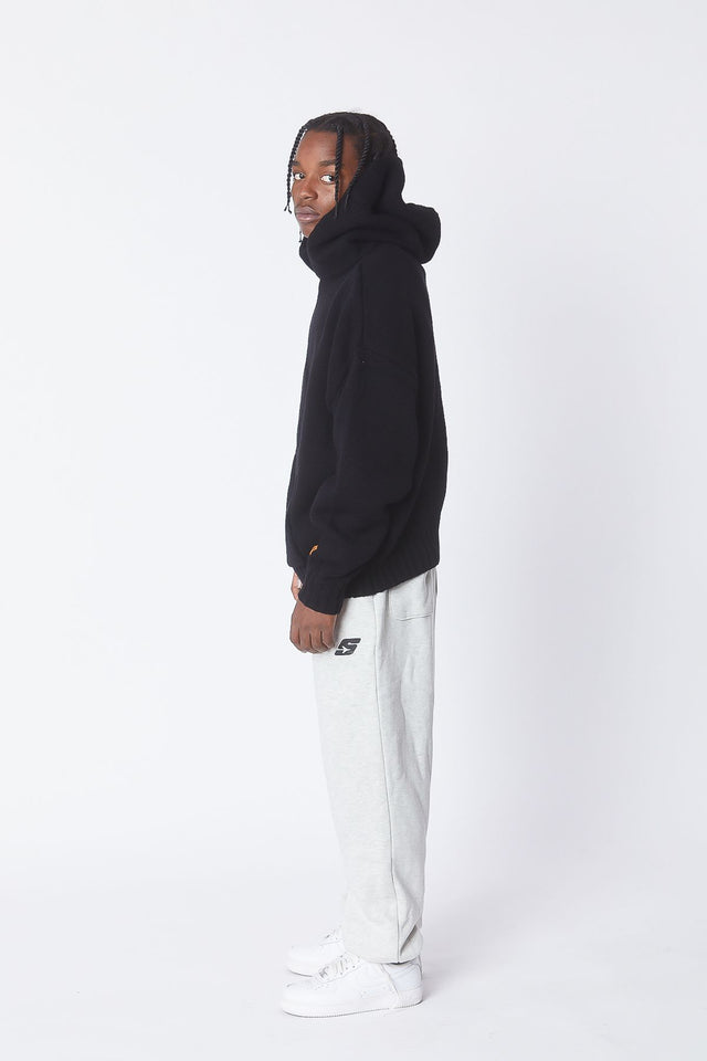 WARM BLACK CASHMERE KNIT HOODIE