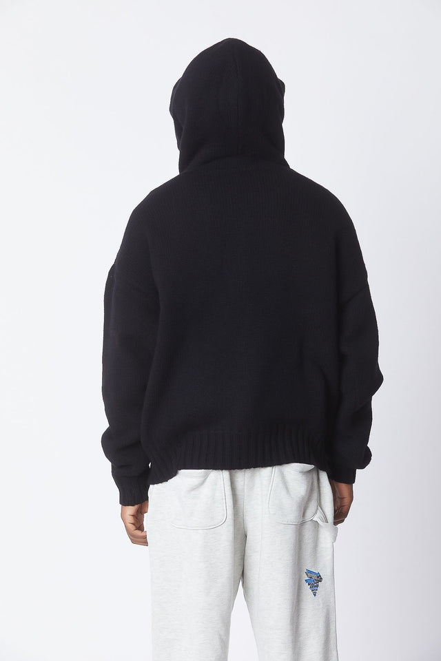 WARM BLACK CASHMERE KNIT HOODIE