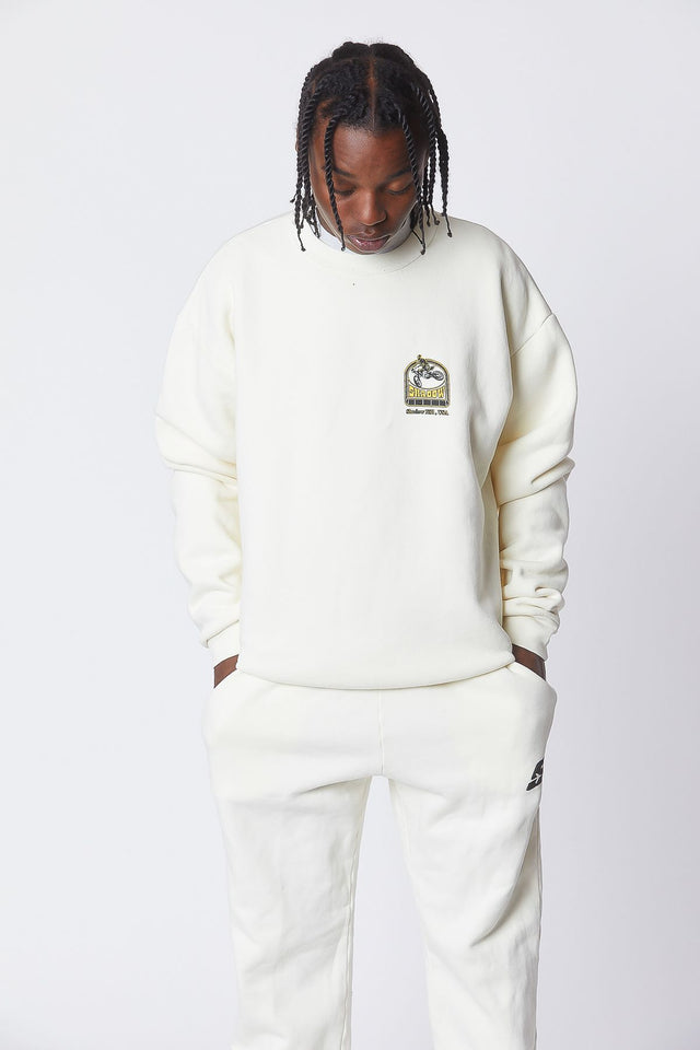 IVORY SPIRIT RACER REVERSE COLLAR CREWNECK