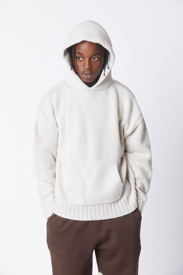 OATMEAL CASHMERE KNIT HOODIE