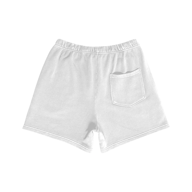 Back of white athletic shorts with single rear pocket