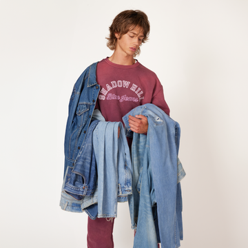 Vintage Burgundy Blue Jeans Crewneck - ShadowHillUSA
