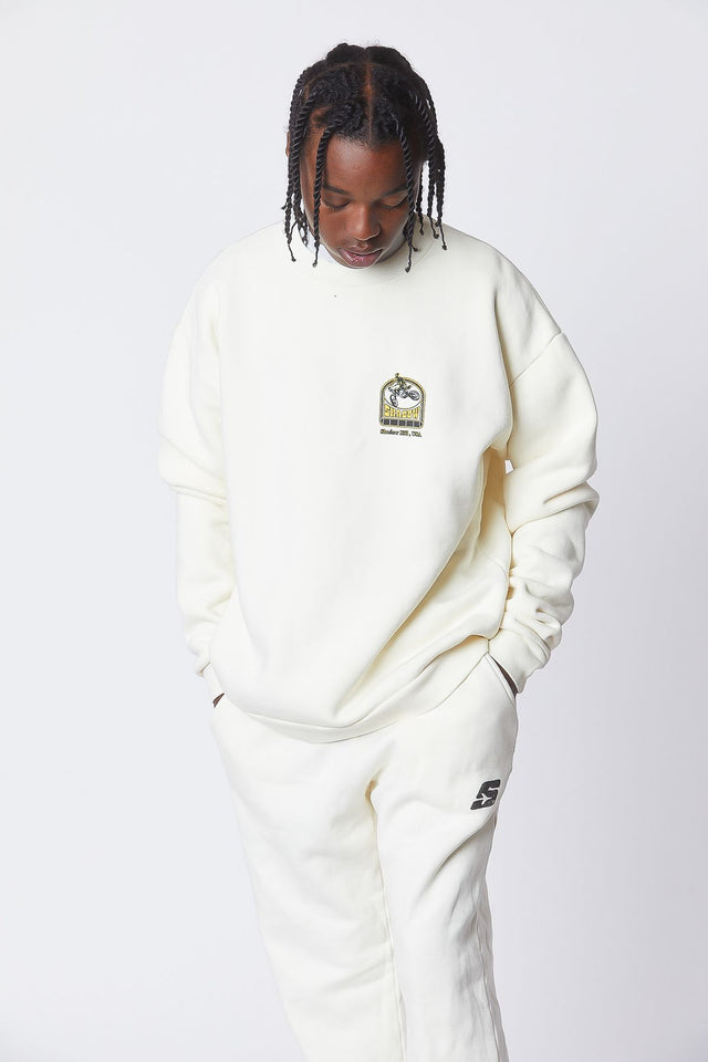 IVORY SPIRIT RACER REVERSE COLLAR CREWNECK