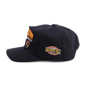 Black Shadow Hill Sunday Rally cap with red and yellow embroidery and a white signature on the brim