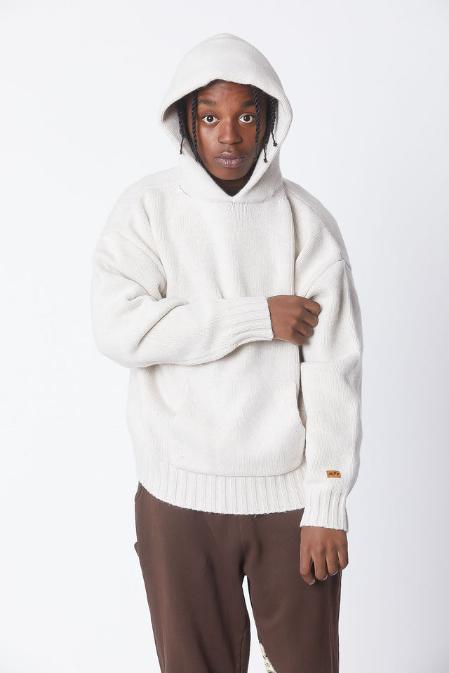 OATMEAL CASHMERE KNIT HOODIE