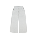 The front side of light gray wide-leg pants with an elastic waistband and side pockets, laid flat on a transparent background.