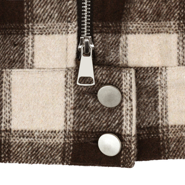 WALNUT PLAID WOOL ZIP JACKET