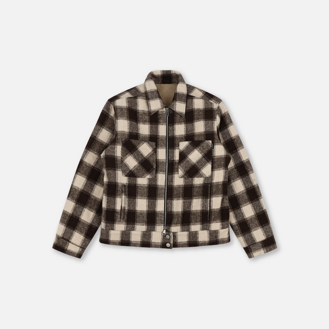 WALNUT PLAID WOOL ZIP JACKET