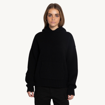 WARM BLACK CASHMERE KNIT HOODIE
