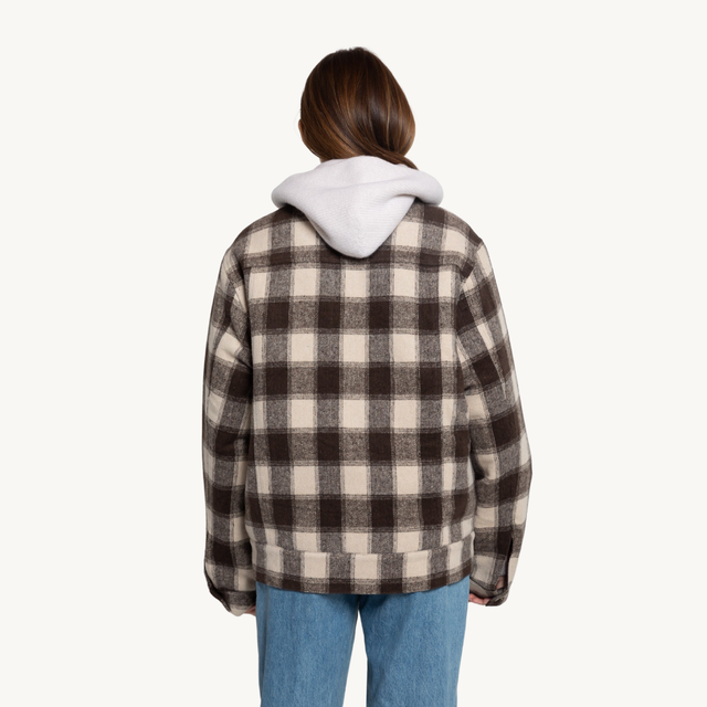 WALNUT PLAID WOOL ZIP JACKET