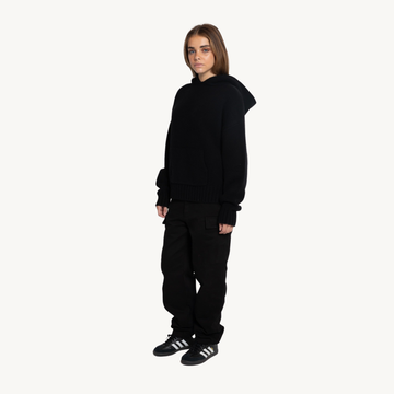 WARM BLACK CASHMERE KNIT HOODIE