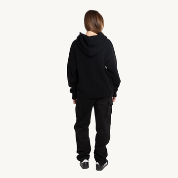 WARM BLACK CASHMERE KNIT HOODIE