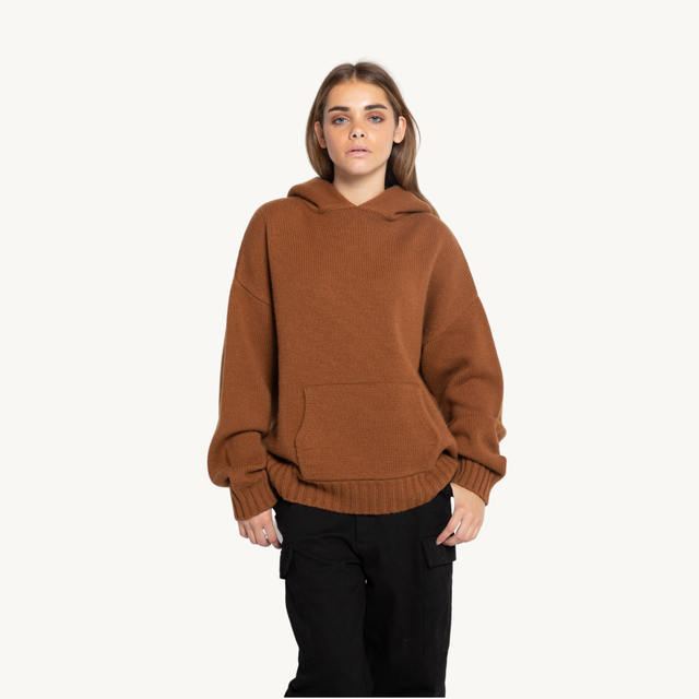 DARK PINE CASHMERE KNIT HOODIE