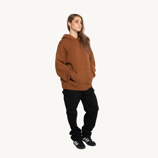 DARK PINE CASHMERE KNIT HOODIE