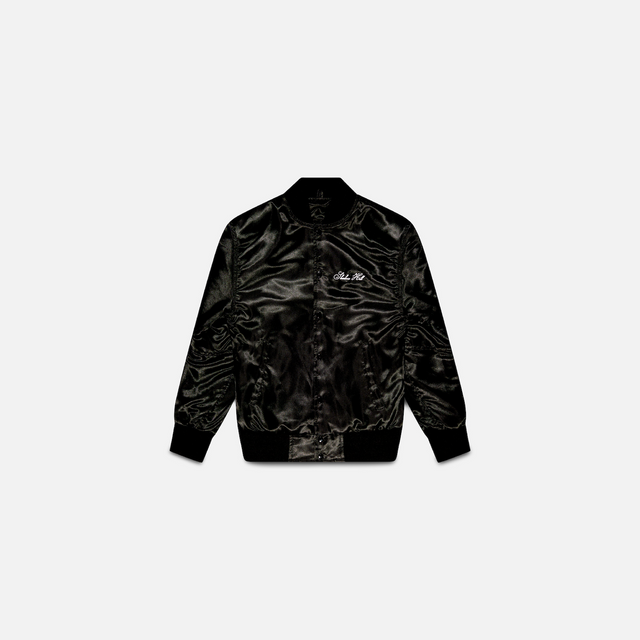 BLACK SATIN VARSITY JACKET