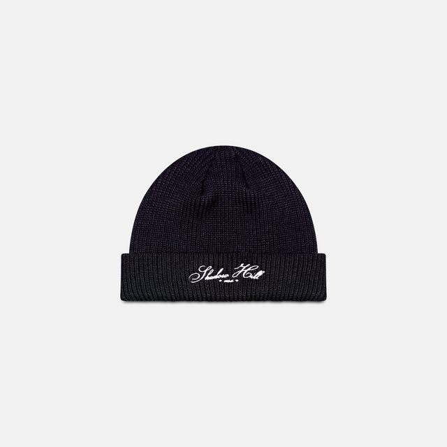 CURSIVE NAVY BEANIE