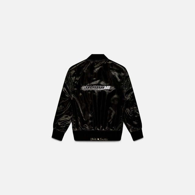 BLACK SATIN VARSITY JACKET